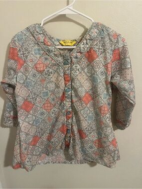 MOJILAA  & Teal Patchwork Button-Front Top